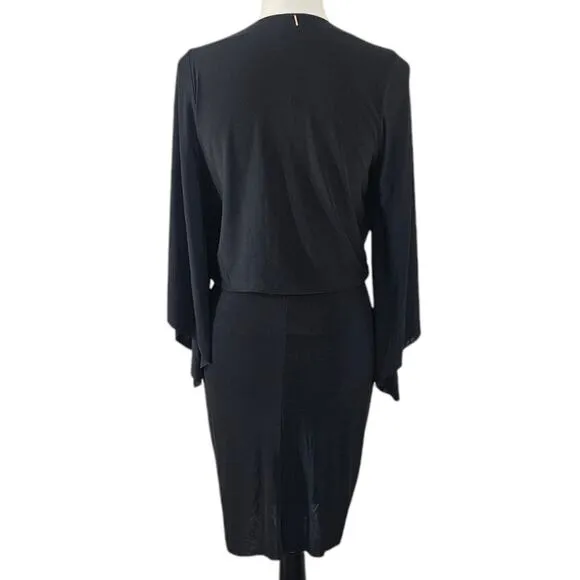 Misa Los Angeles Teget Mini Dress Bell Sleeve Black Draped Cocktail Small NWT