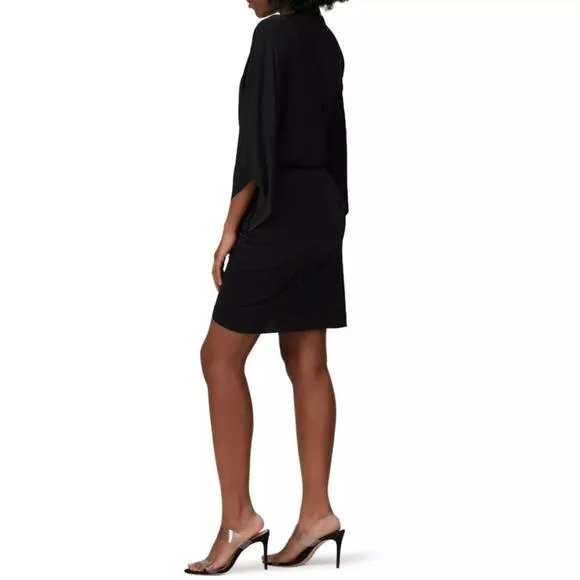 Misa Los Angeles Teget Mini Dress Bell Sleeve Black Draped Cocktail Small NWT