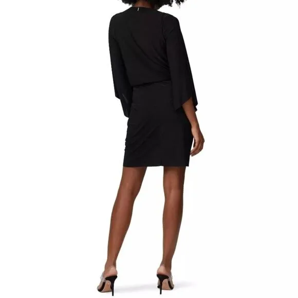 Misa Los Angeles Teget Mini Dress Bell Sleeve Black Draped Cocktail Small NWT