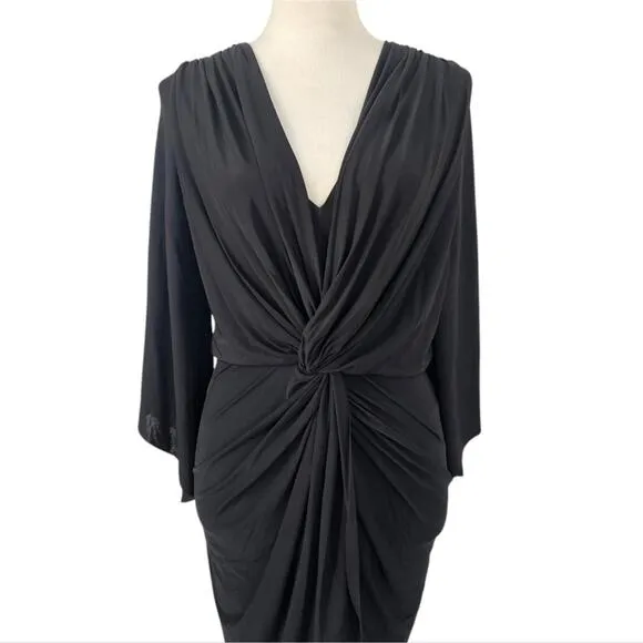 Misa Los Angeles Teget Mini Dress Bell Sleeve Black Draped Cocktail Small NWT