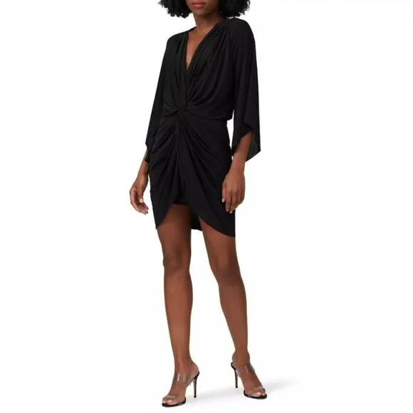 Misa Los Angeles Teget Mini Dress Bell Sleeve Black Draped Cocktail Small NWT