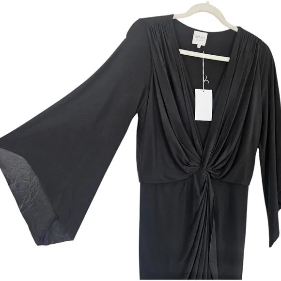 Misa Los Angeles Teget Mini Dress Bell Sleeve Black Draped Cocktail Small NWT