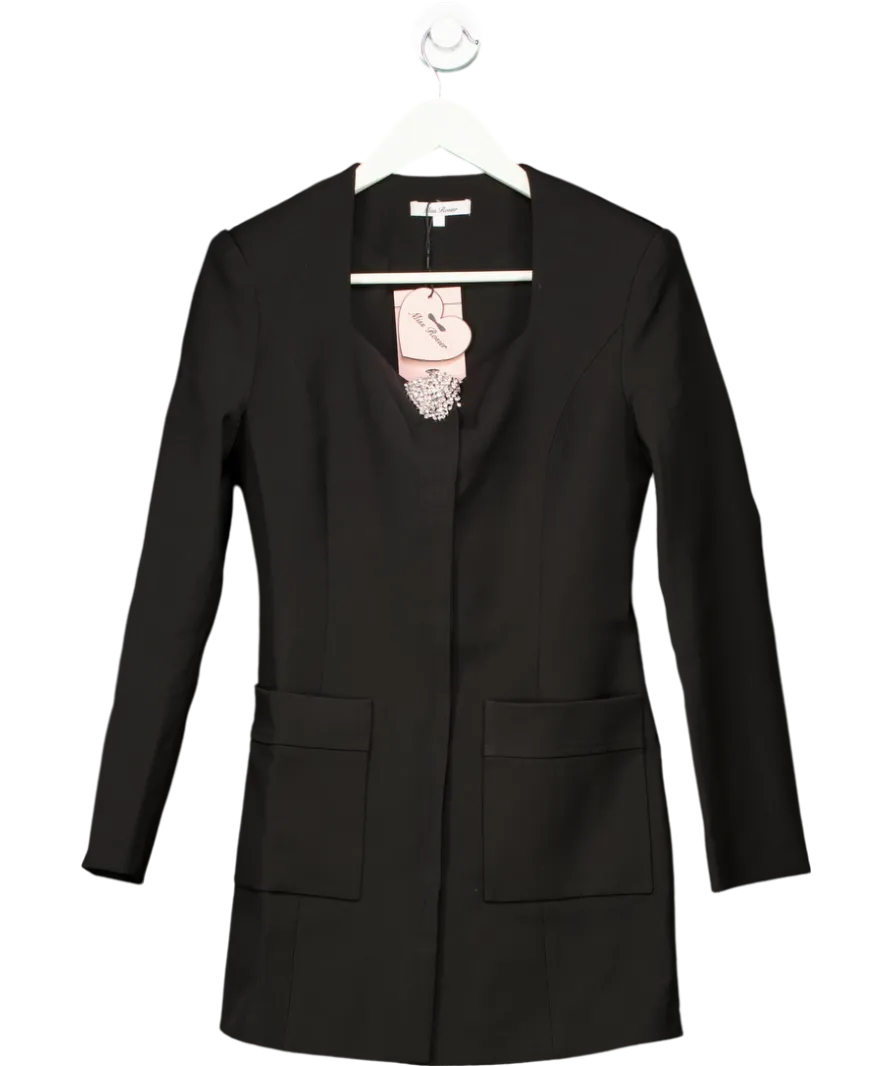 Miss Rosier Black Square Neck Colarless Blazer Dress With Dimante Brooch UK S