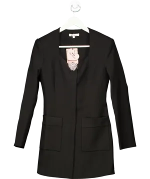 Miss Rosier Black Square Neck Colarless Blazer Dress With Dimante Brooch UK S