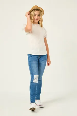 Mix Media Ruffled Sleeve Textured Top