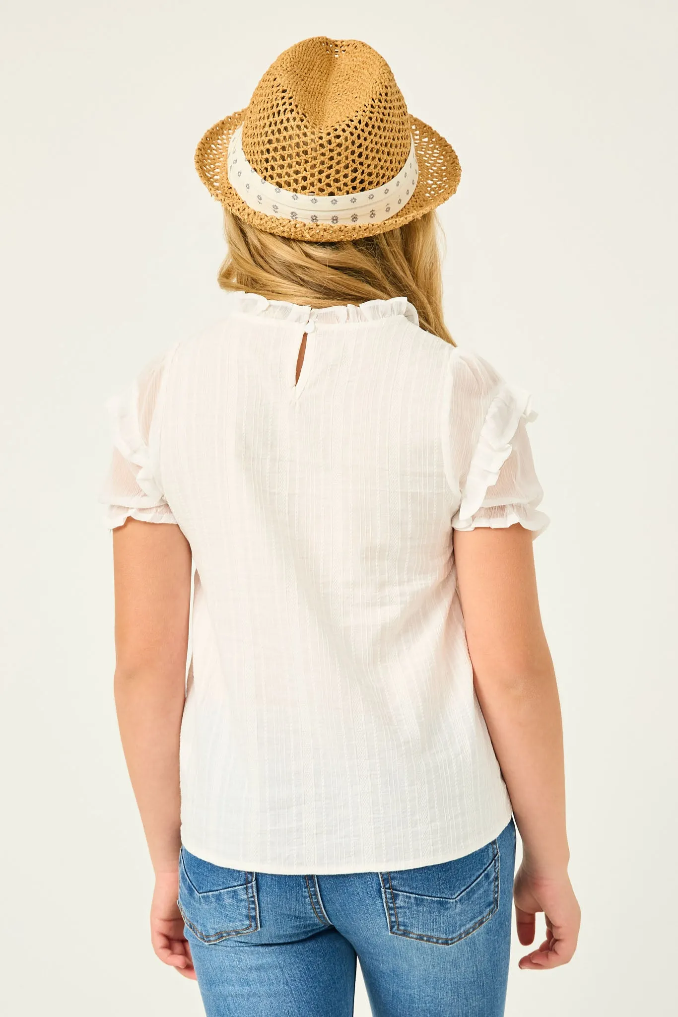 Mix Media Ruffled Sleeve Textured Top