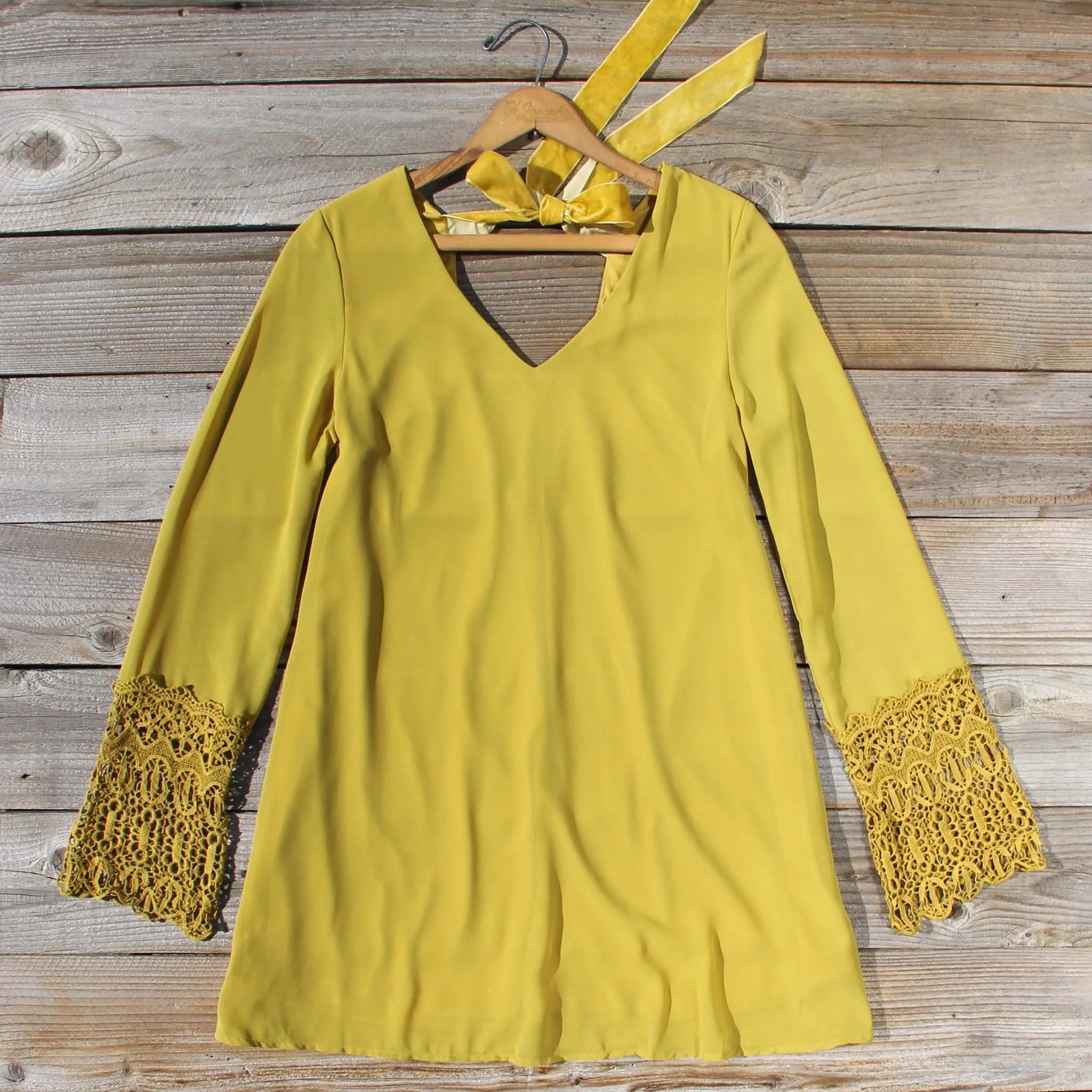 Moon & Feather Dress in Mustard