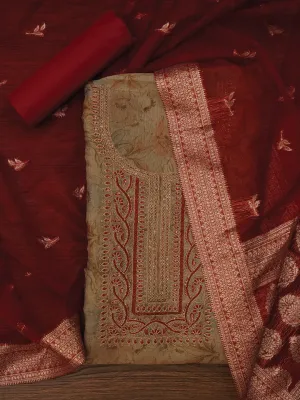 Multicolor Floral Printed Embellished Organza Dress Material with Dupatta