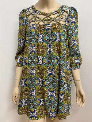 Mustard Dress Top with Strap Yoke Neckline
