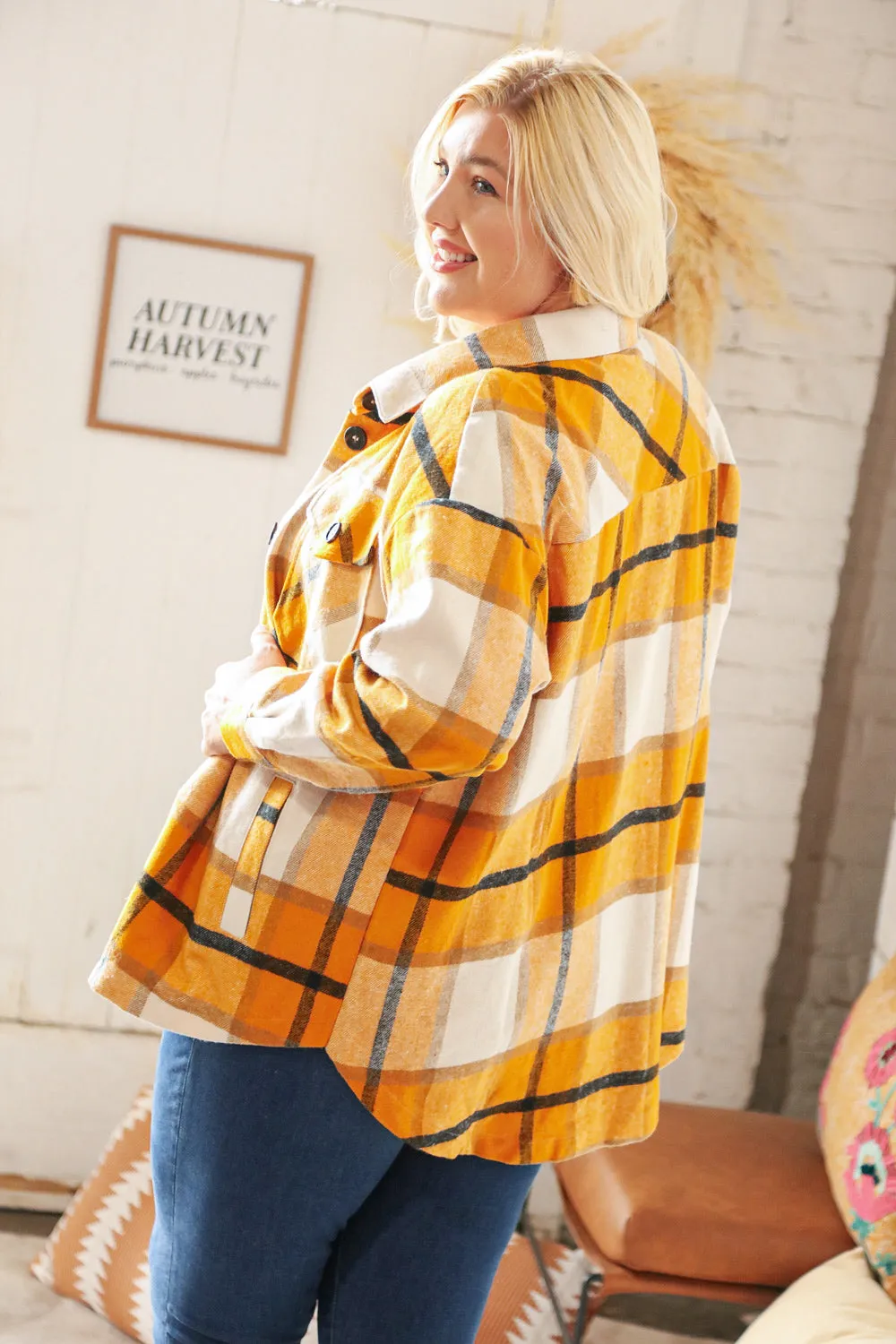 Mustard Plaid Flannel Button Down Oversized Jacket