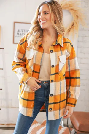Mustard Plaid Flannel Button Down Oversized Jacket