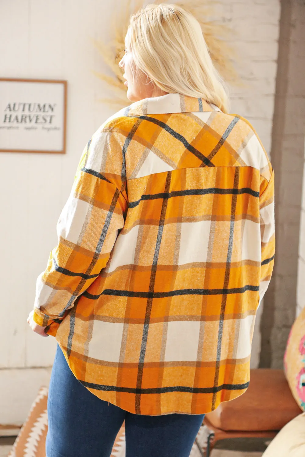 Mustard Plaid Flannel Button Down Oversized Jacket