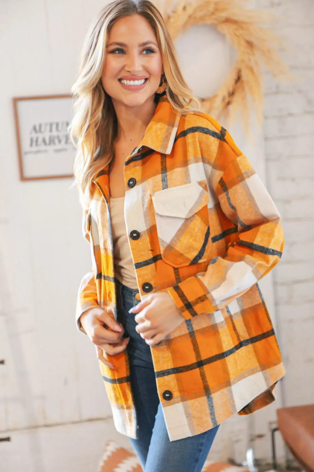 Mustard Plaid Flannel Button Down Oversized Jacket