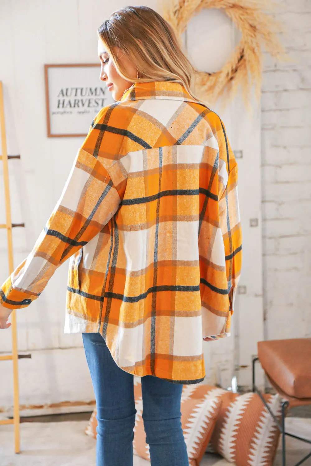 Mustard Plaid Flannel Button Down Oversized Jacket