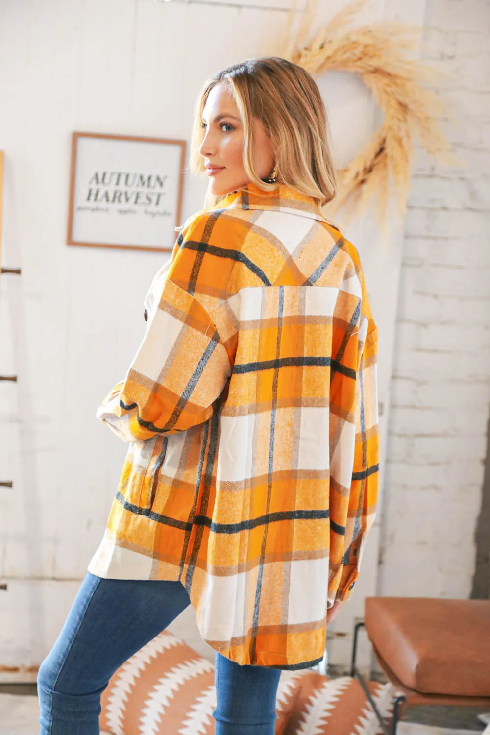 Mustard Plaid Flannel Button Down Oversized Jacket