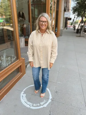 Mustard Stripe Collar Button Down Top