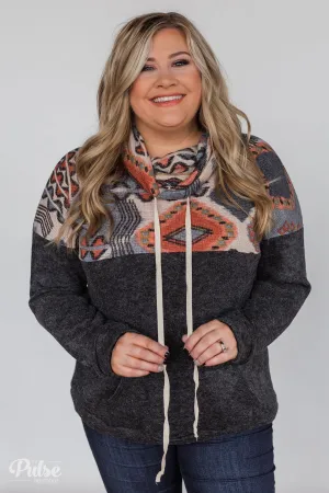 My Tribe Printed Cowl Neck Top - Charcoal