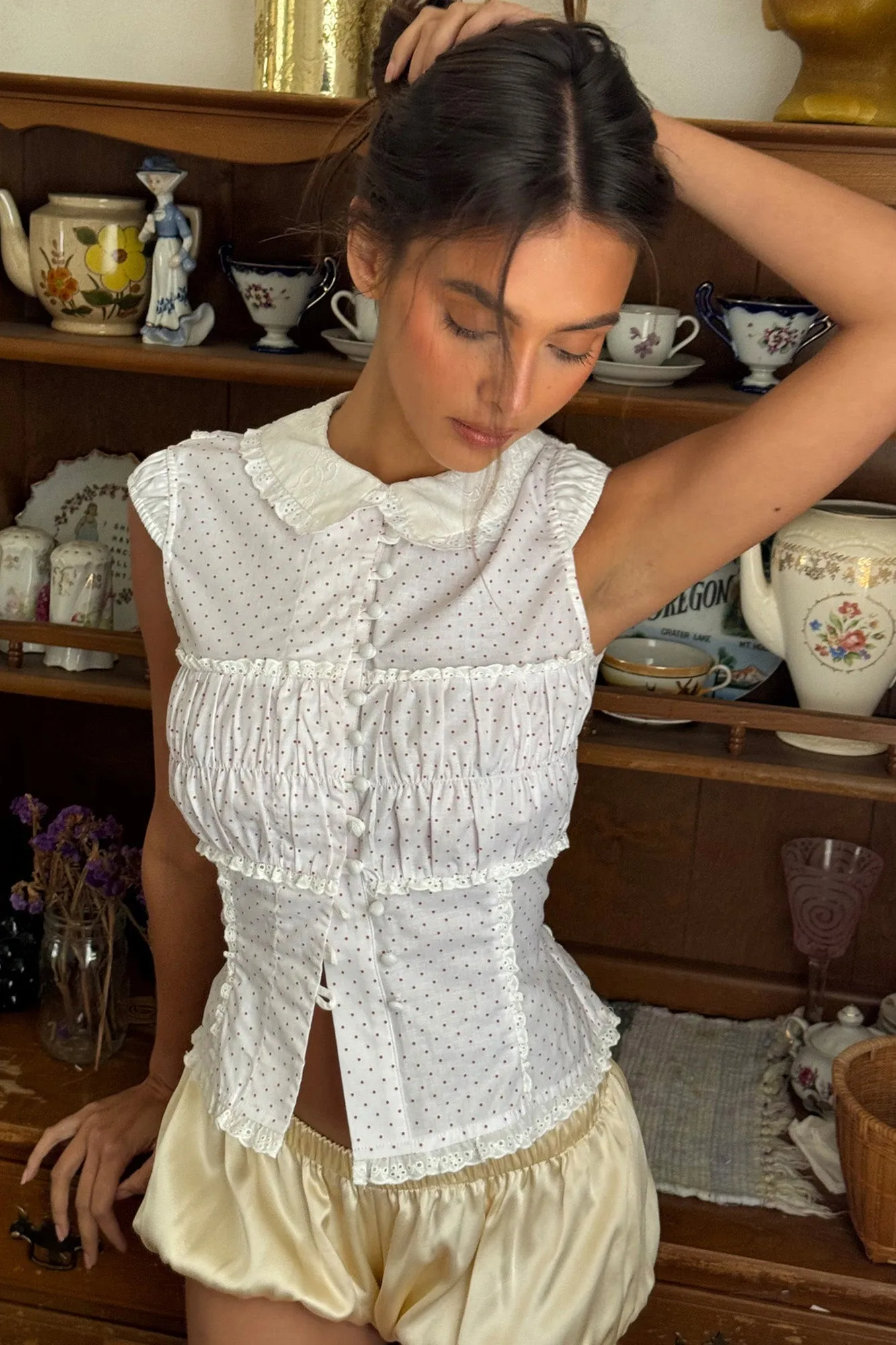 NADENE TOP - SCARLET POLKA DOT