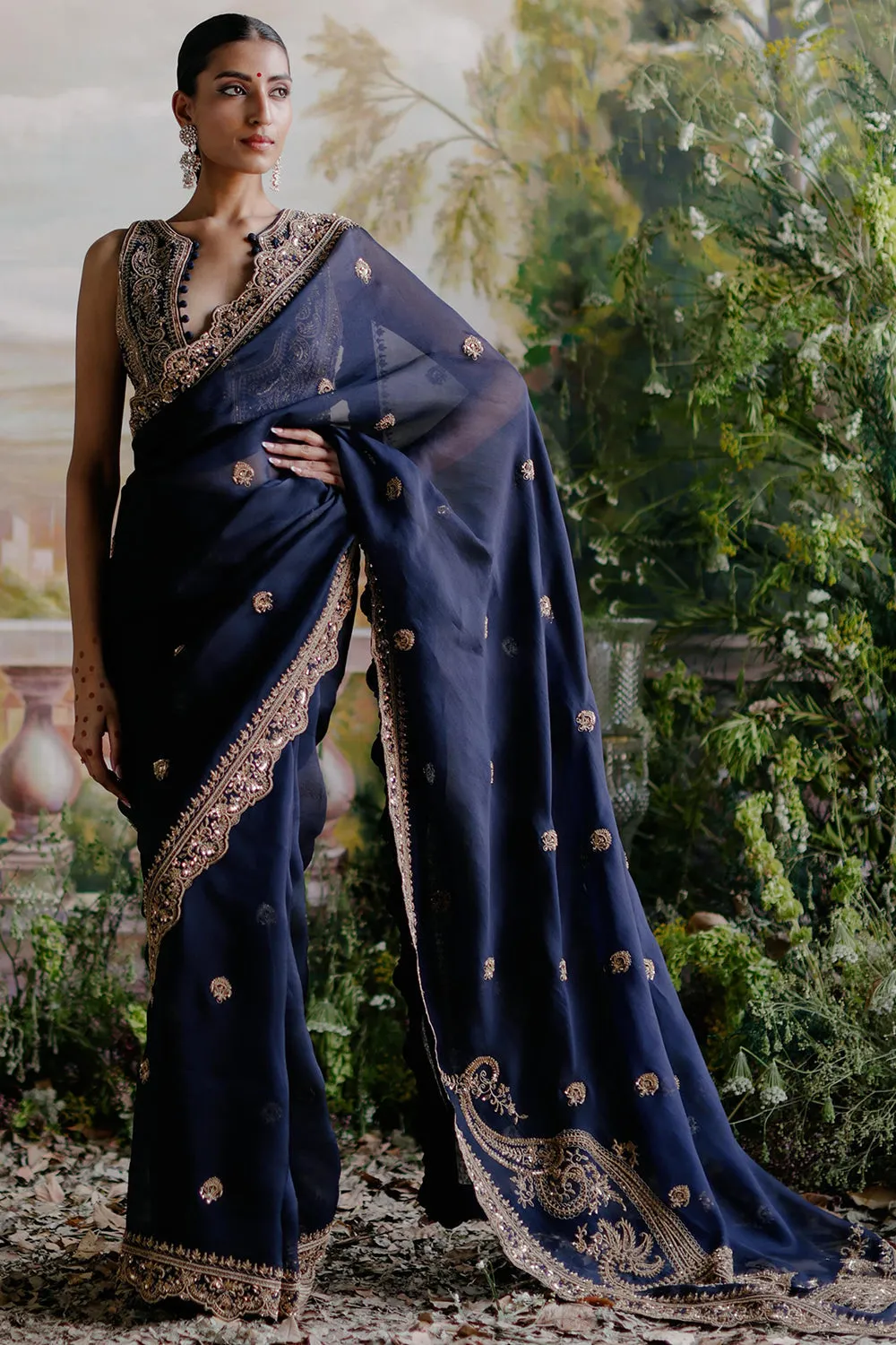 Navy Blue Saree Set