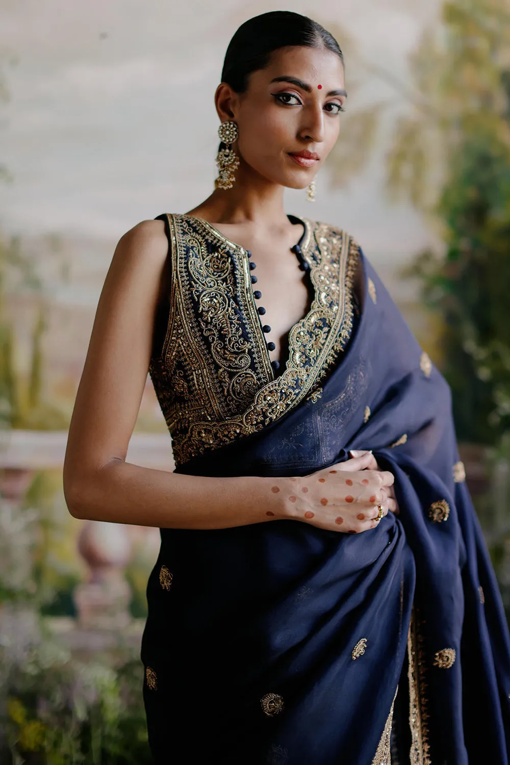 Navy Blue Saree Set