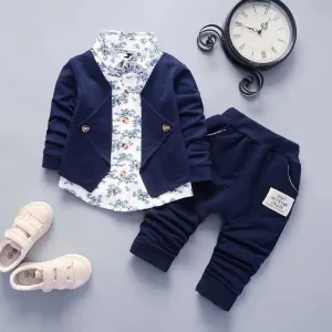 Navy Suit with Floral Shirt