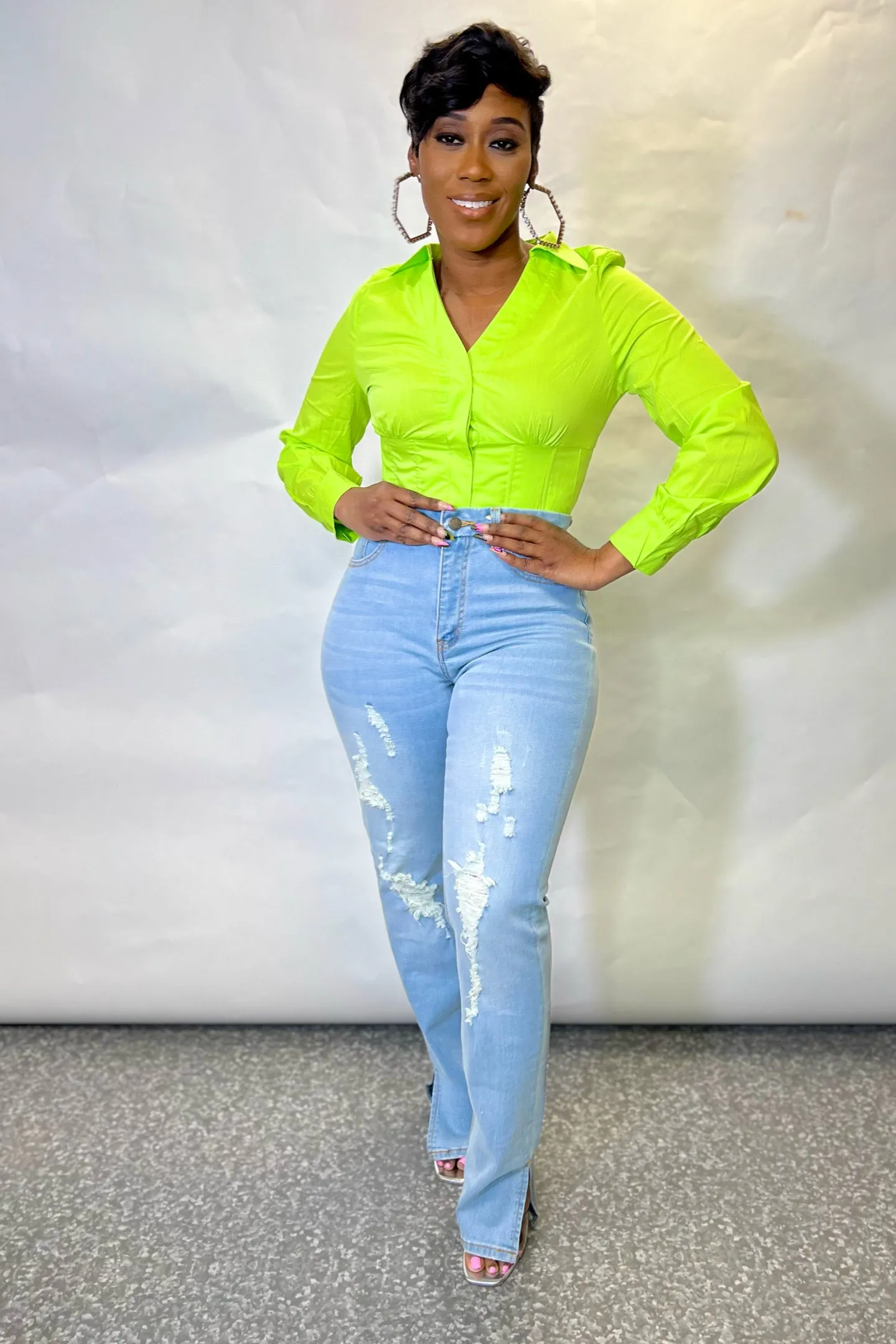 NEON CORSET BUTTON UP