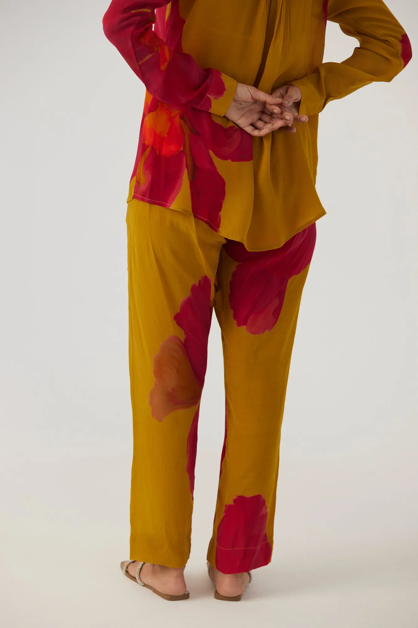 New Season Fall 24/Summer 25-Coord Set Crepe Pink Poppies Mustard-YAMBB15-Fashion Edit Yam