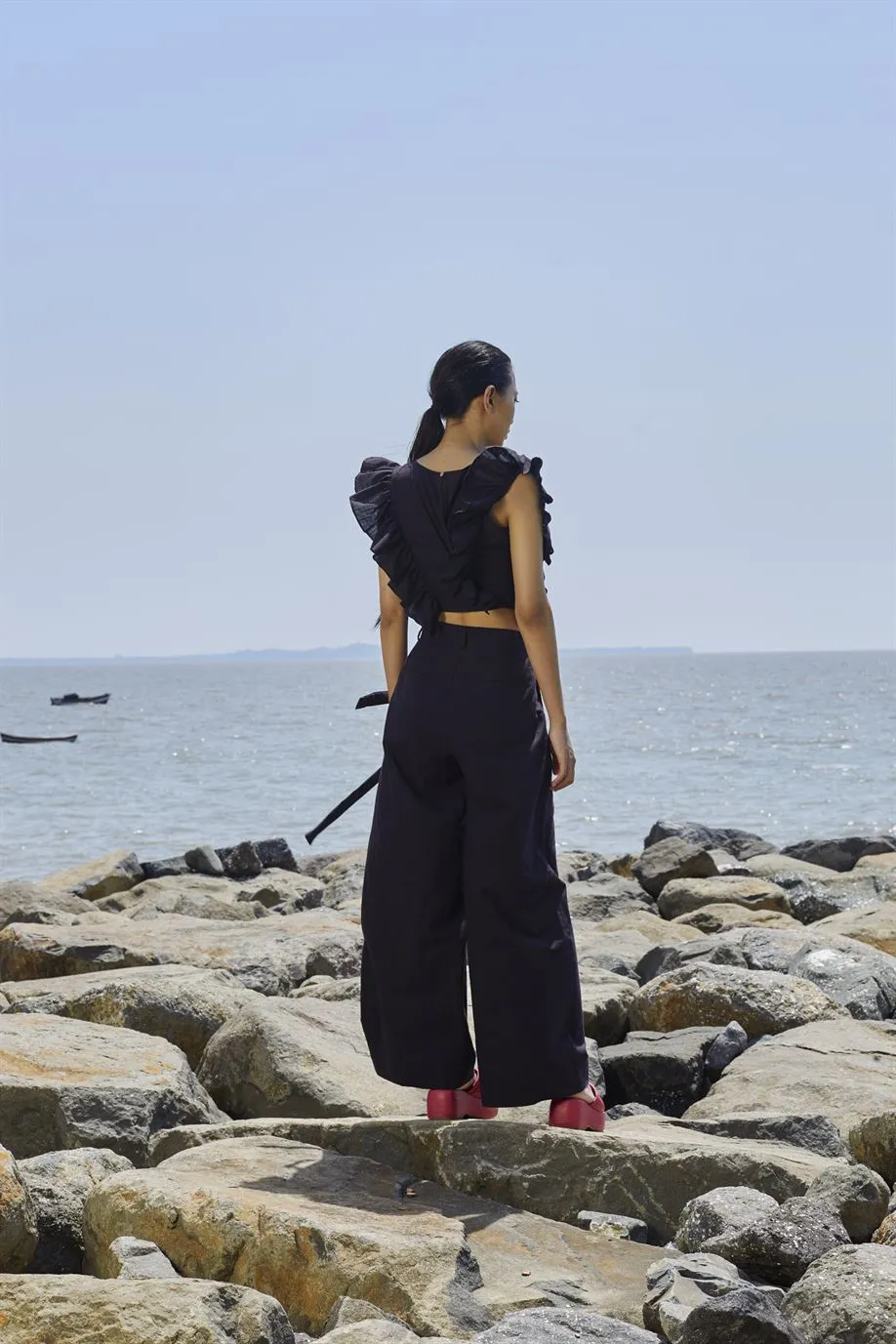 New Season Summer/Fall 24-Top Overlap Cotton Black-MT Overlap Top-NA Slub Black-Fashion Edit Mati