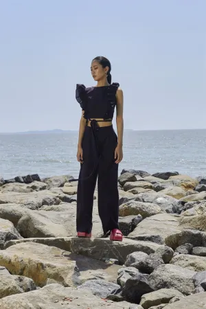 New Season Summer/Fall 24-Top Overlap Cotton Black-MT Overlap Top-NA Slub Black-Fashion Edit Mati