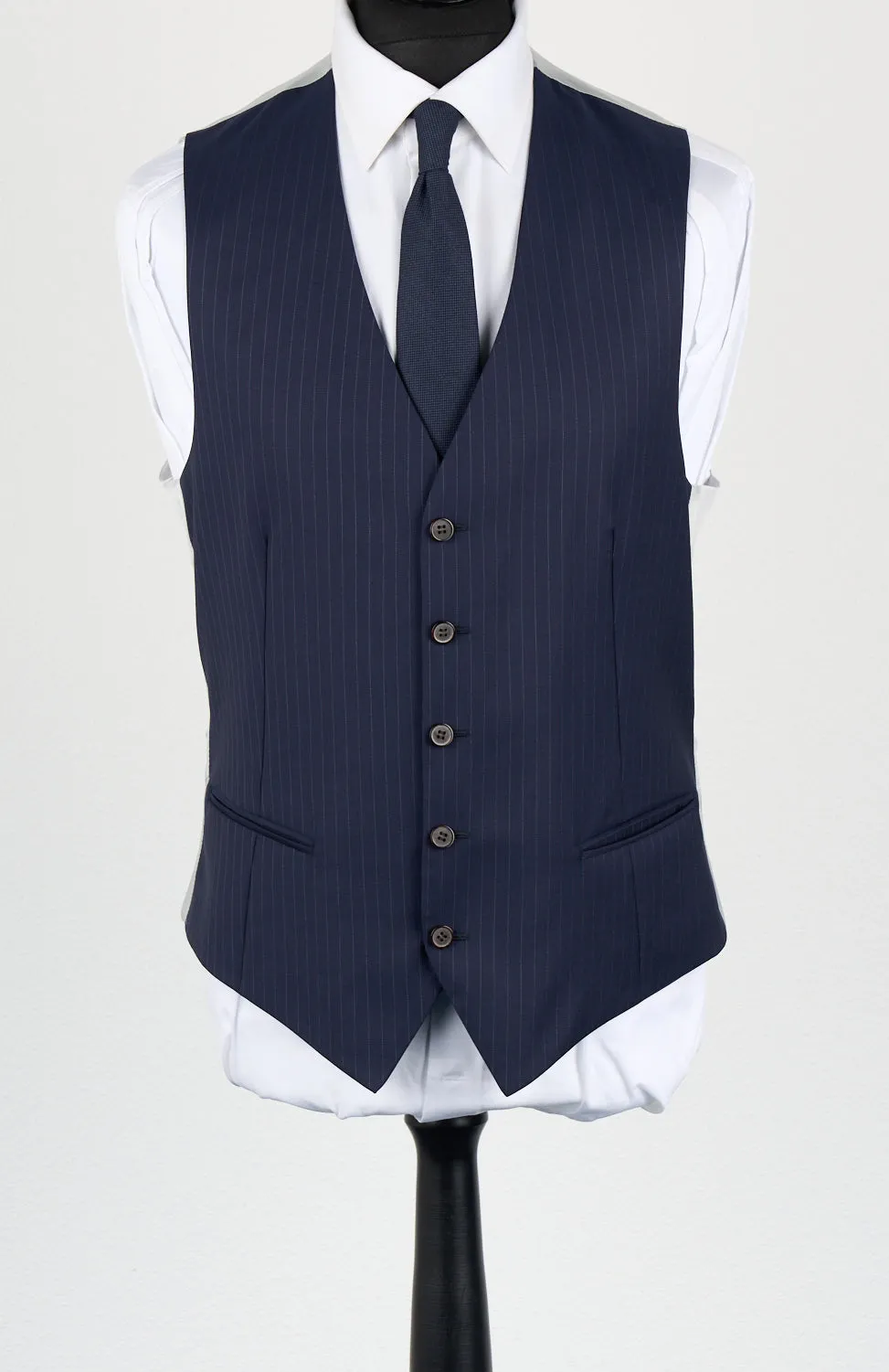 New Suitsupply Lazio Navy Pinstripe Pure Wool Super 110s All Season 3 Piece Suit - Size 38R