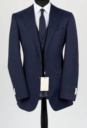 New Suitsupply Lazio Navy Pinstripe Pure Wool Super 110s All Season 3 Piece Suit - Size 38R