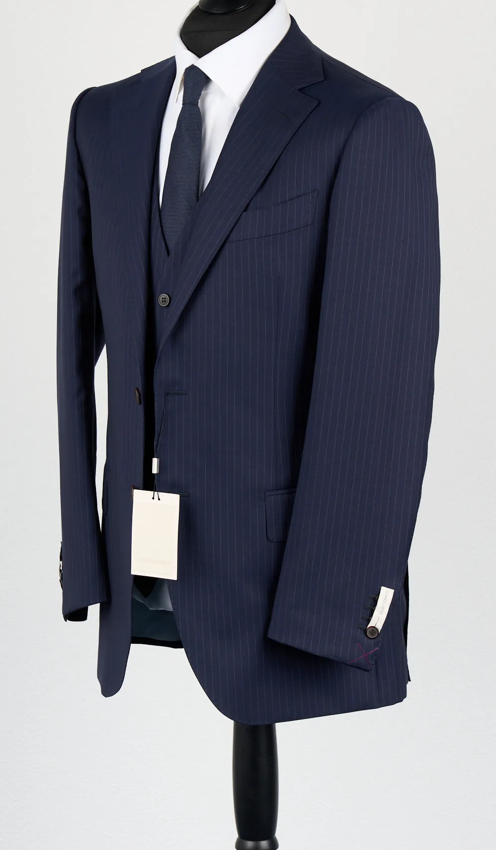 New Suitsupply Lazio Navy Pinstripe Pure Wool Super 110s All Season 3 Piece Suit - Size 38R