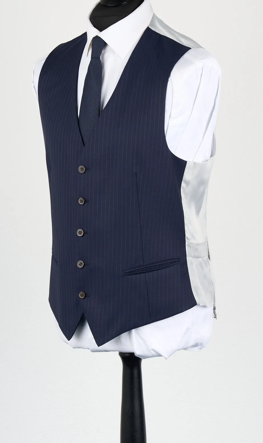 New Suitsupply Lazio Navy Pinstripe Pure Wool Super 110s All Season 3 Piece Suit - Size 38R