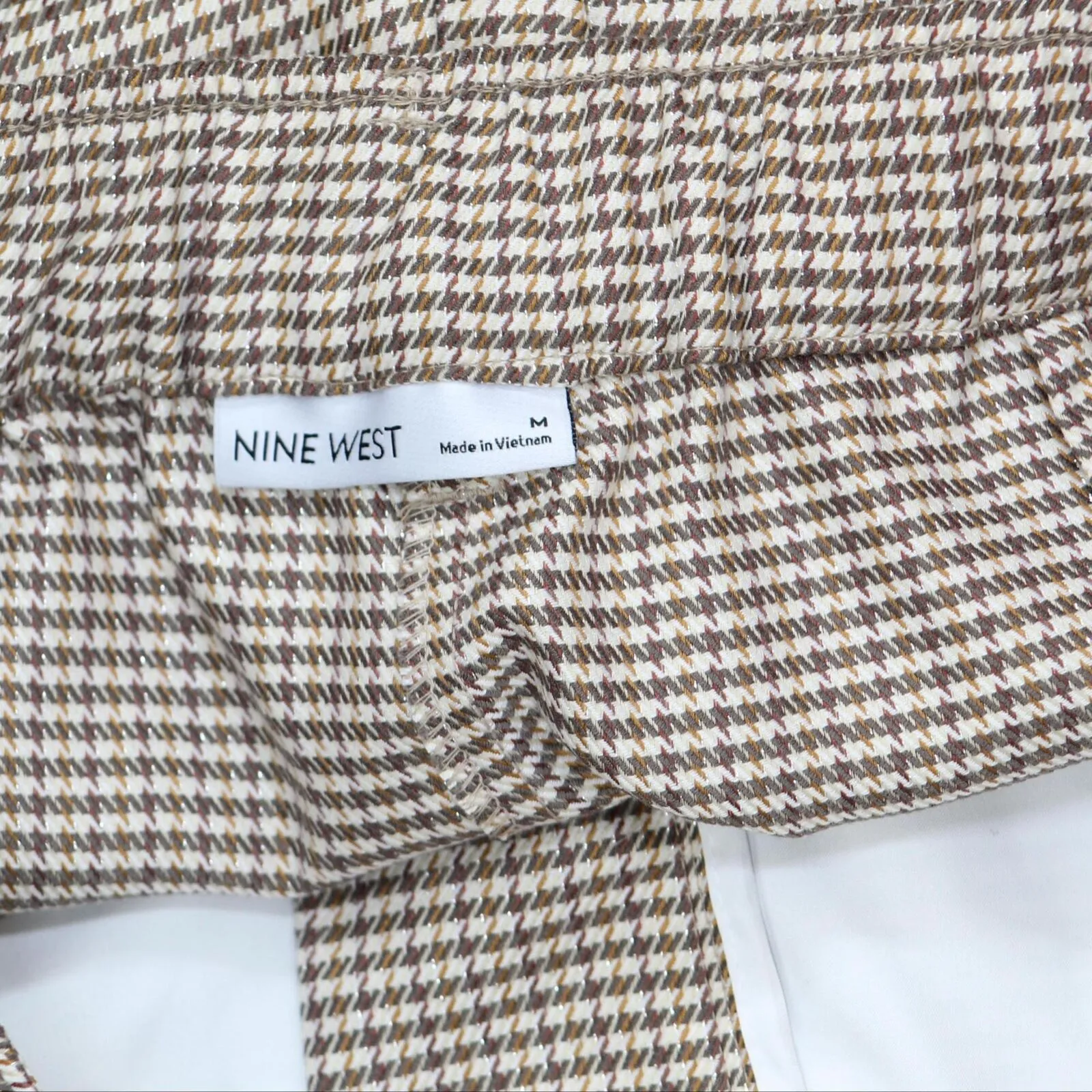 Nine West Womens Elastic Houndstooth Dress Pants 1660ca694a83d0 Lurex Brown M