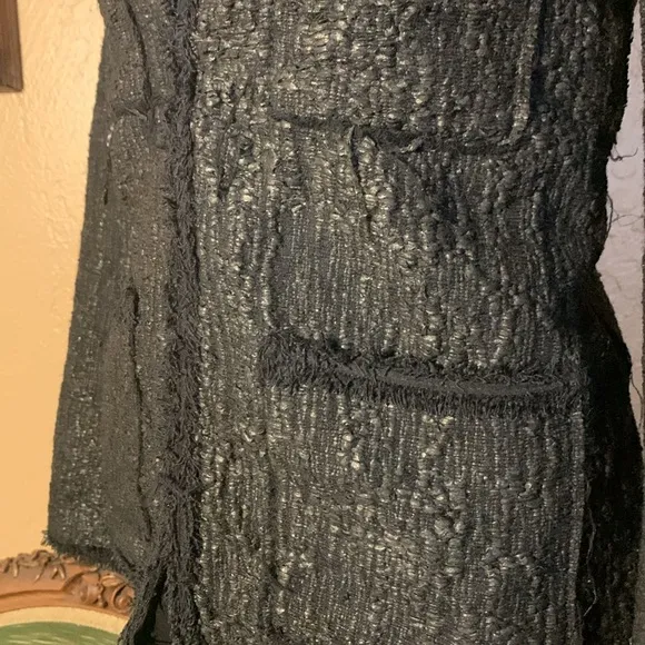NWOT Zara Woman Black Tweed Jacket/Blazer with Front Fringe.  Sz XS
