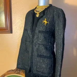 NWOT Zara Woman Black Tweed Jacket/Blazer with Front Fringe.  Sz XS