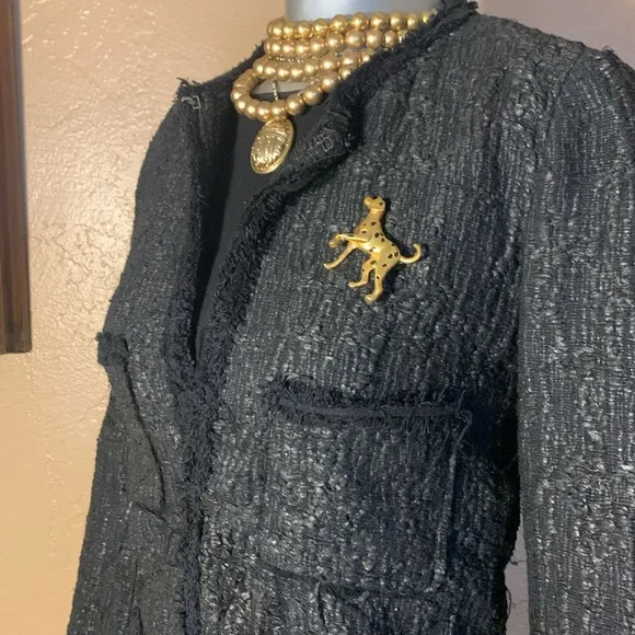 NWOT Zara Woman Black Tweed Jacket/Blazer with Front Fringe.  Sz XS
