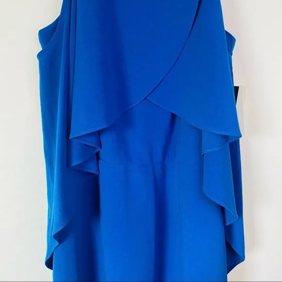NWT HALSTON Royal Blue Beaded Collared Cold Shoulder Sleeve Draped Mini Dress