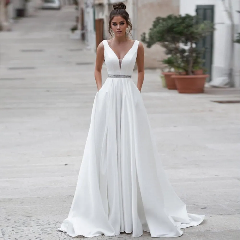 Off Shoulder Backless A-Line Wedding Dresses