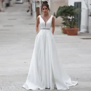 Off Shoulder Backless A-Line Wedding Dresses