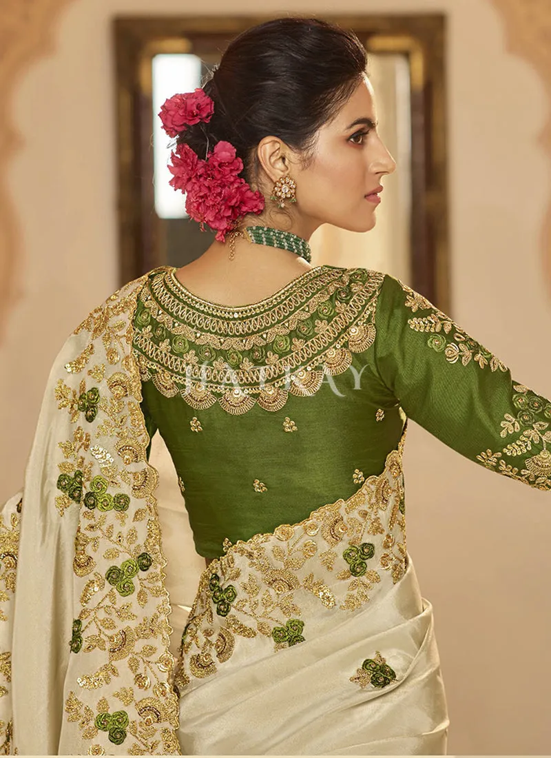 Off White Multi Embroidered Traditional Saree