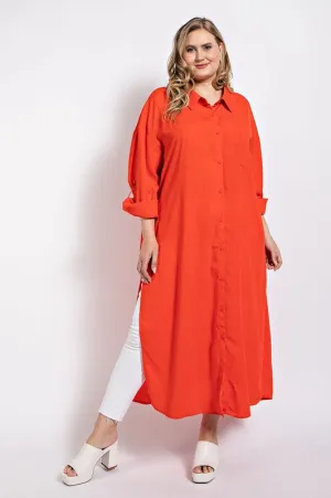 Orange Button Down Plus Top/Duster