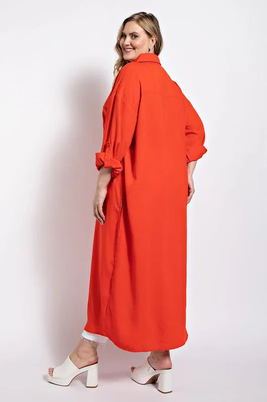 Orange Button Down Plus Top/Duster
