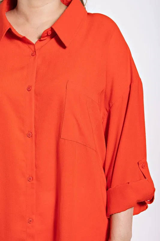 Orange Button Down Plus Top/Duster