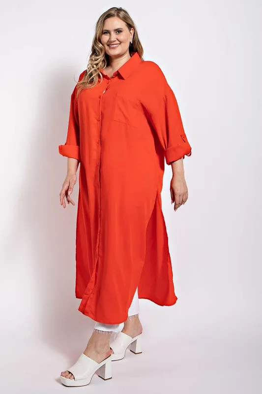 Orange Button Down Plus Top/Duster