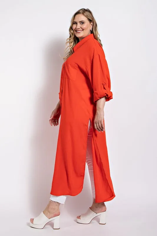 Orange Button Down Plus Top/Duster