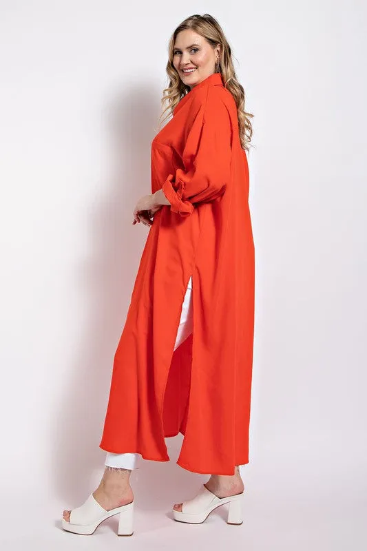 Orange Button Down Plus Top/Duster