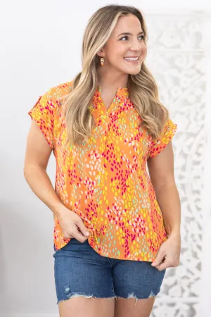 Orange Printed Wrinkle Free Lizzy Top