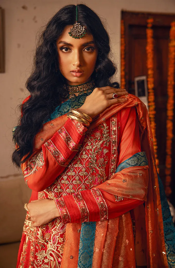 Orange Red Elegant Pakistani Salwar Kameez Embroidered Suit
