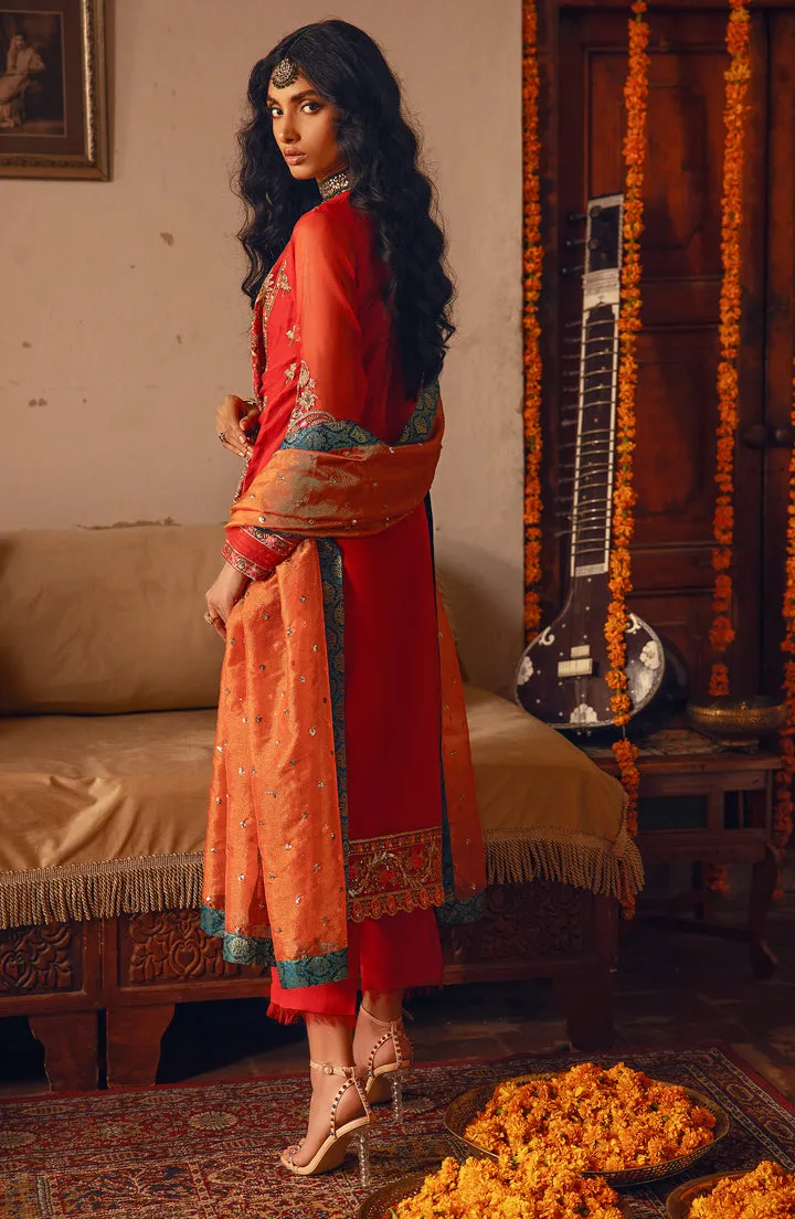 Orange Red Elegant Pakistani Salwar Kameez Embroidered Suit